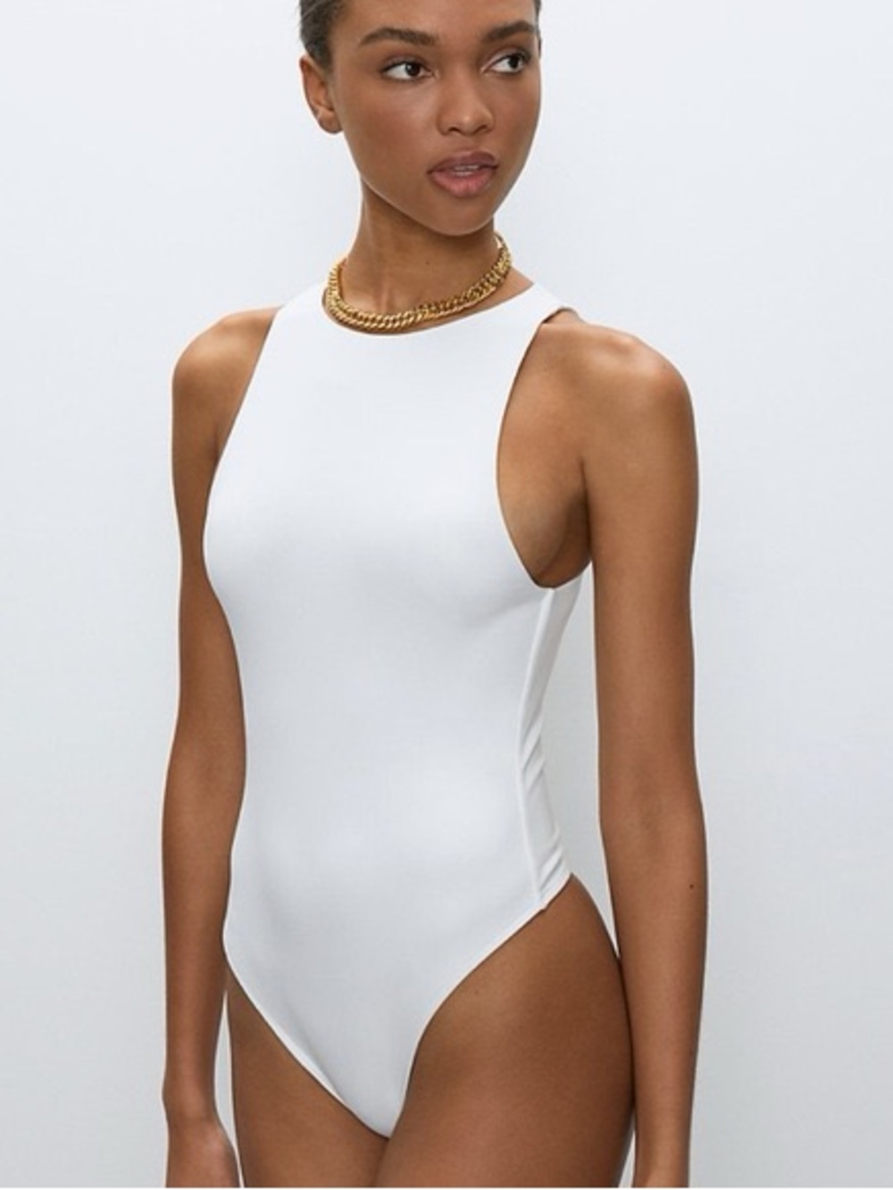 Babaton Contour ’90s Bodysuit XL White Stretch Scoop Neck Aritzia